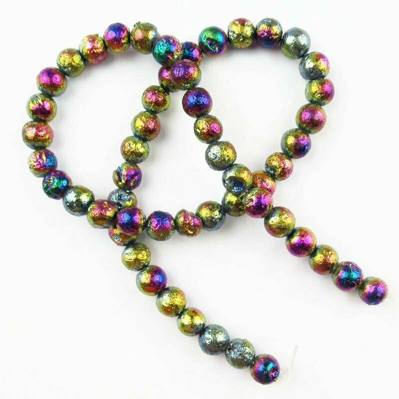 8mm Rainbow Titanium Crystal Agate Quartz Geode Loose Bead 15.5 " A-582TZ