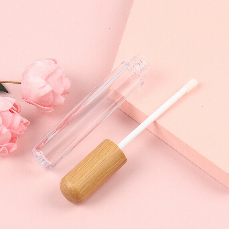 1Pcs 6ml Empty Plastic Lip Gloss Tube Bamboo Cap Cylindrical Packaging ContainI7