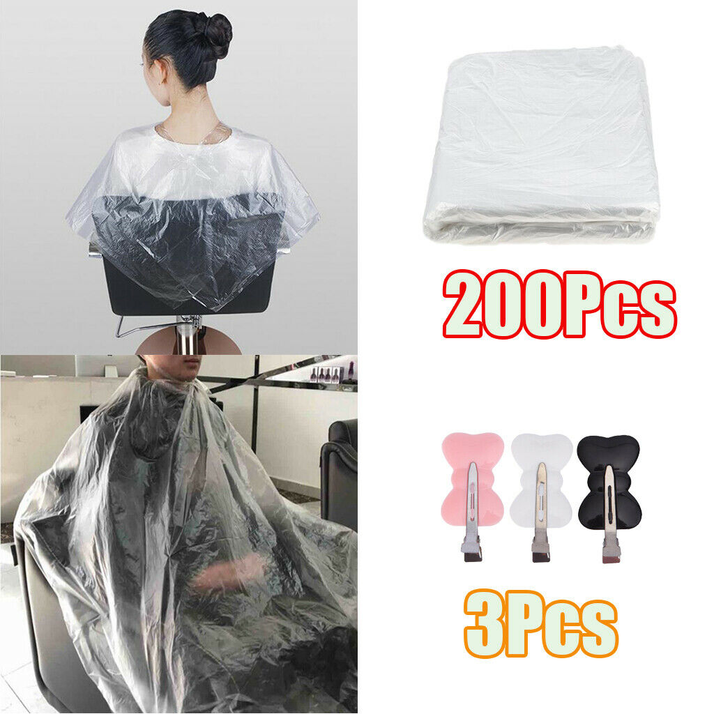 200-piece 64x84cm Disposable Hair Cutting Capes & 3xClips Salon Gown Protect