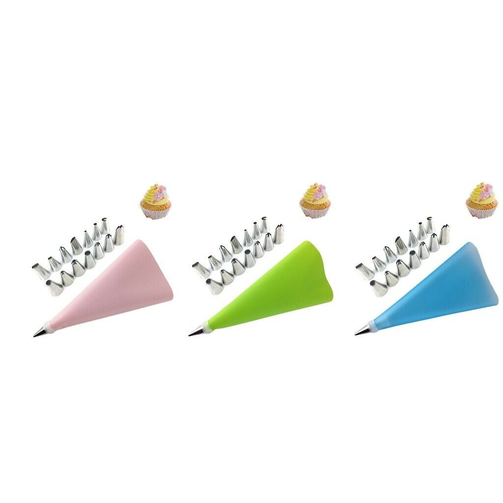 Reusable Piping Pastry Bag with & Nozzle Tips Cake Decor DIY Tools Set Pink