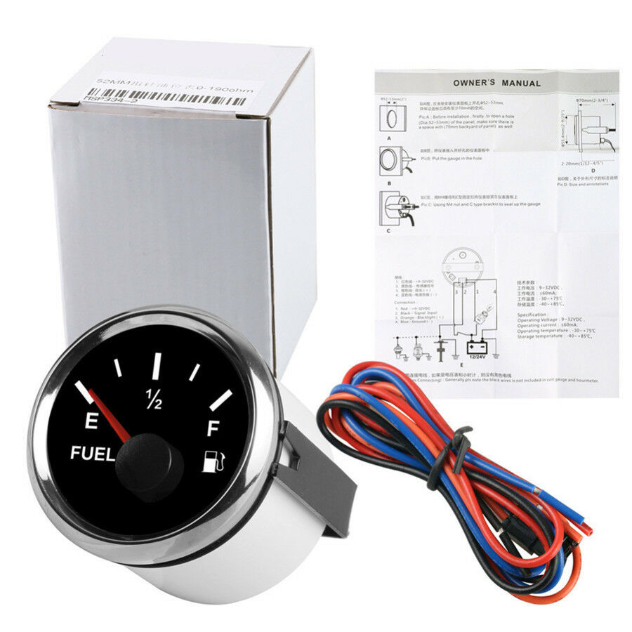 52mm 12/24V 240-33 Ohms Marine Boat Fuel Level Gauge Yacht Trim Tank Indicator