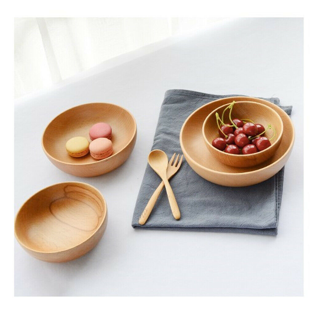 2 Pcs Wood Bowl Snack Serving Dinner Bowls Japanese Style 6" Tableware