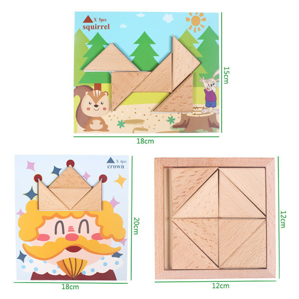 Wooden Triangle Jigsaws Blocks Montessori Puzzles Sorting Toys for Kids