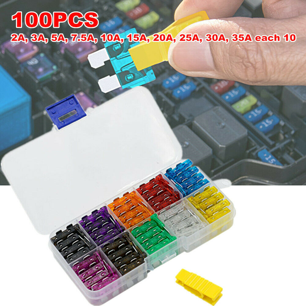 100Pcs Car Blade Fuse Assortment Kit Blade Set Automotive Truck with Box 2A-35A