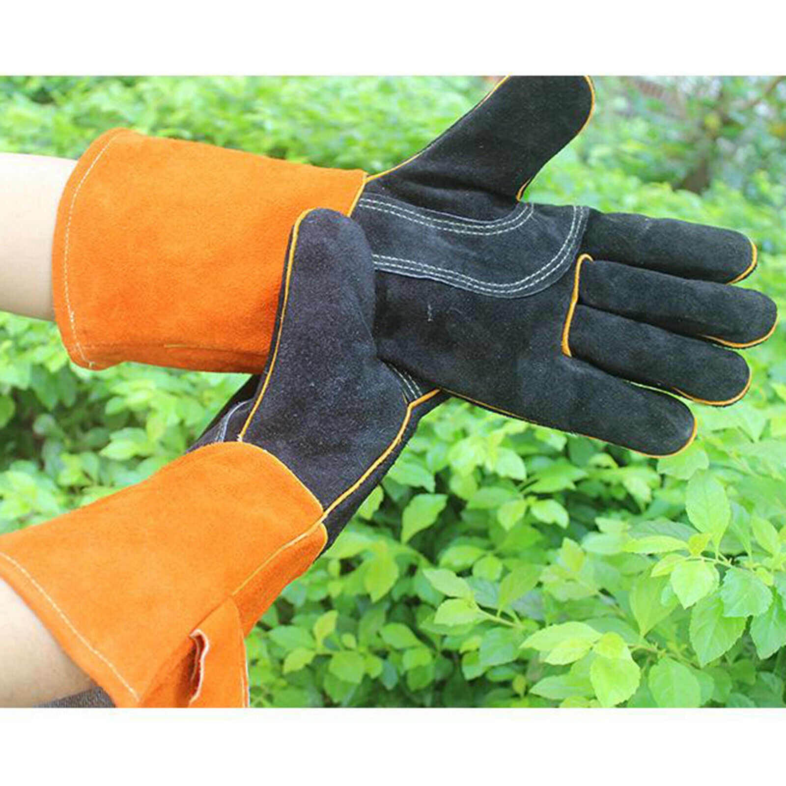 1Pair Cowhide Welding Gloves Heat Resistant Work Glove Fireplace Stove Pot