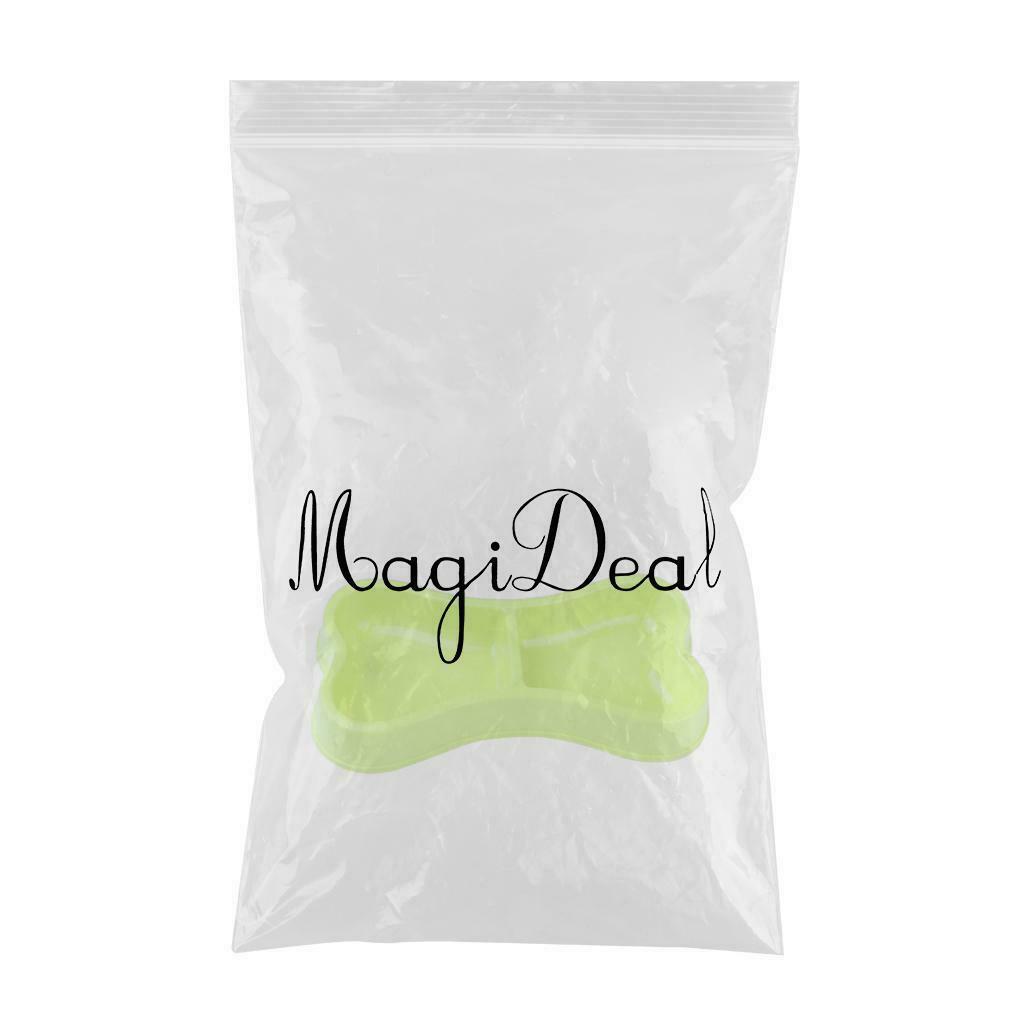 Pet Dog Cat Bone Shape Plastic Food Water Dish Double Bowl Feeder Light Green