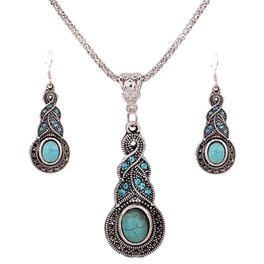 Elegant RetroBDurquoise Dangel Hook Earrings & Necklace Jewelry S.l8