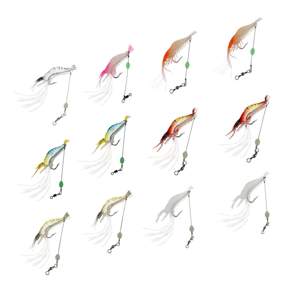 12pcs Soft Lures Shrimp Bait Set, Freshwater/ Saltwater, Trout Bass Salmon
