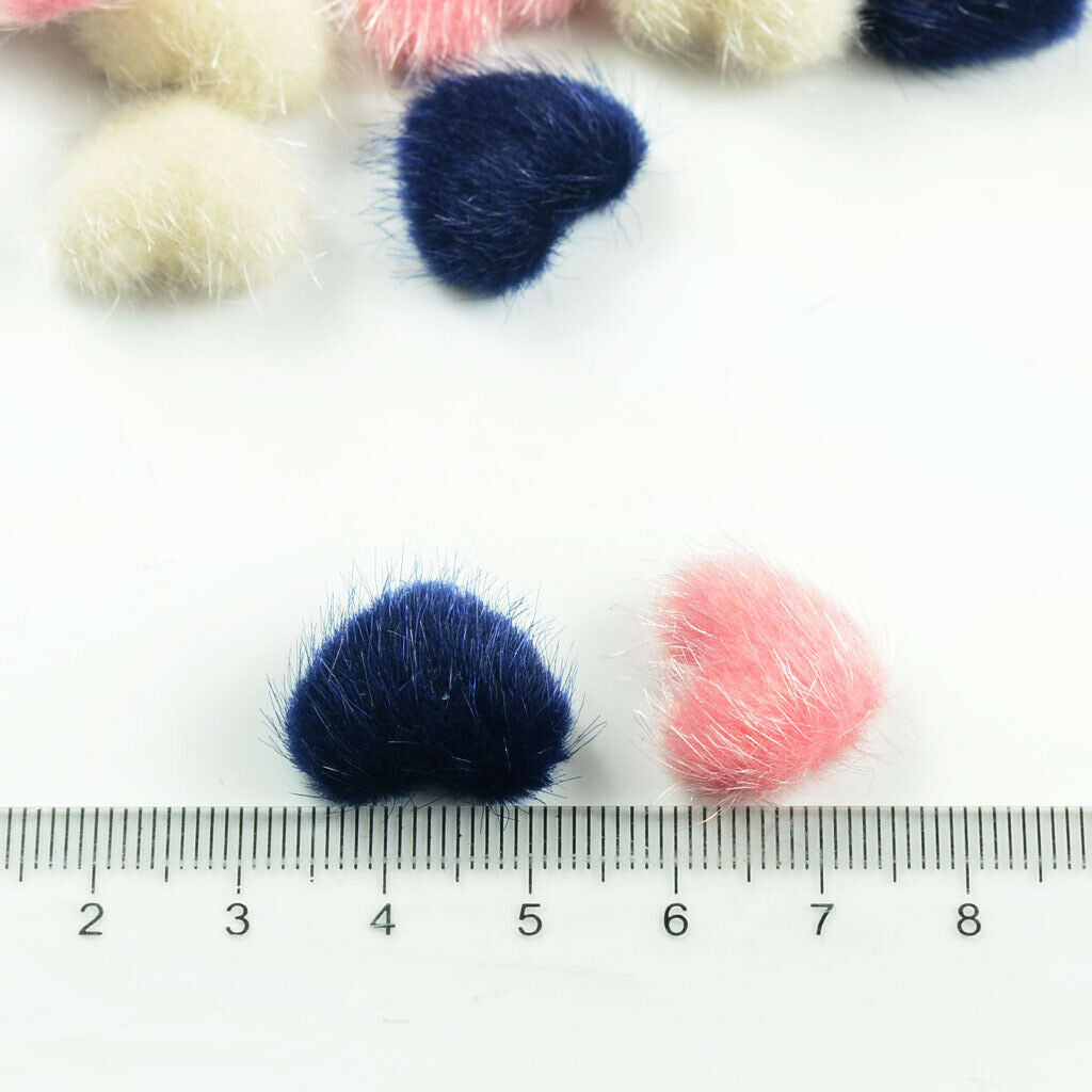 30pcs Mixed Color Plush Covered Heart Button Flatback for DIY Jewelry Making