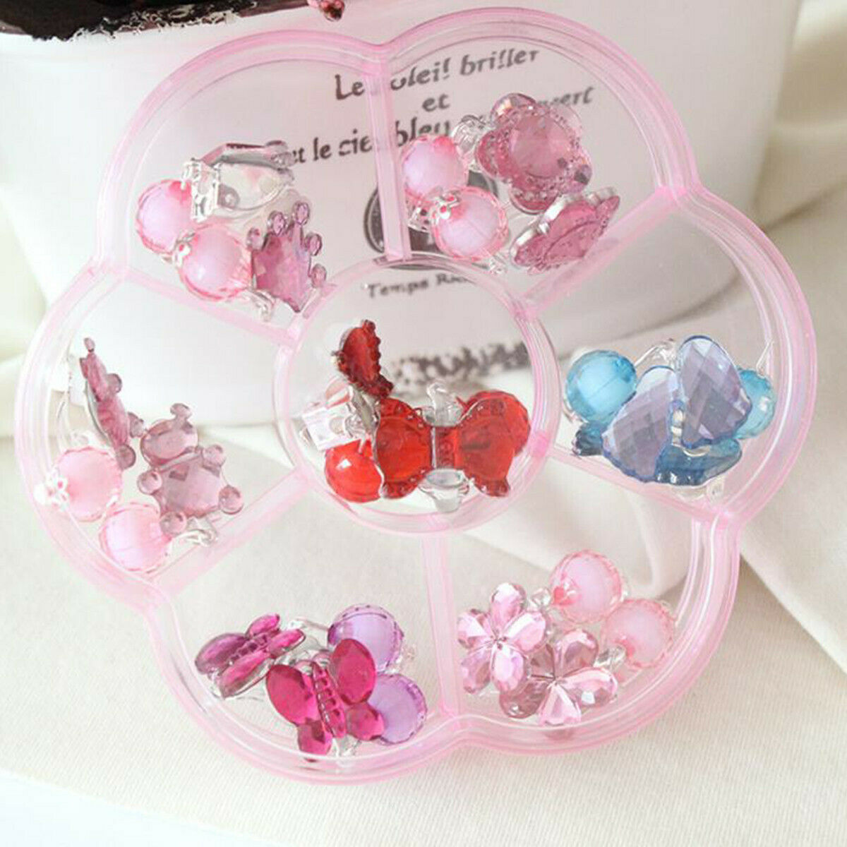 7 Pairs Girl Lovely Earrings Box Set Clip-on Pendant Kids Children Birthday Gift