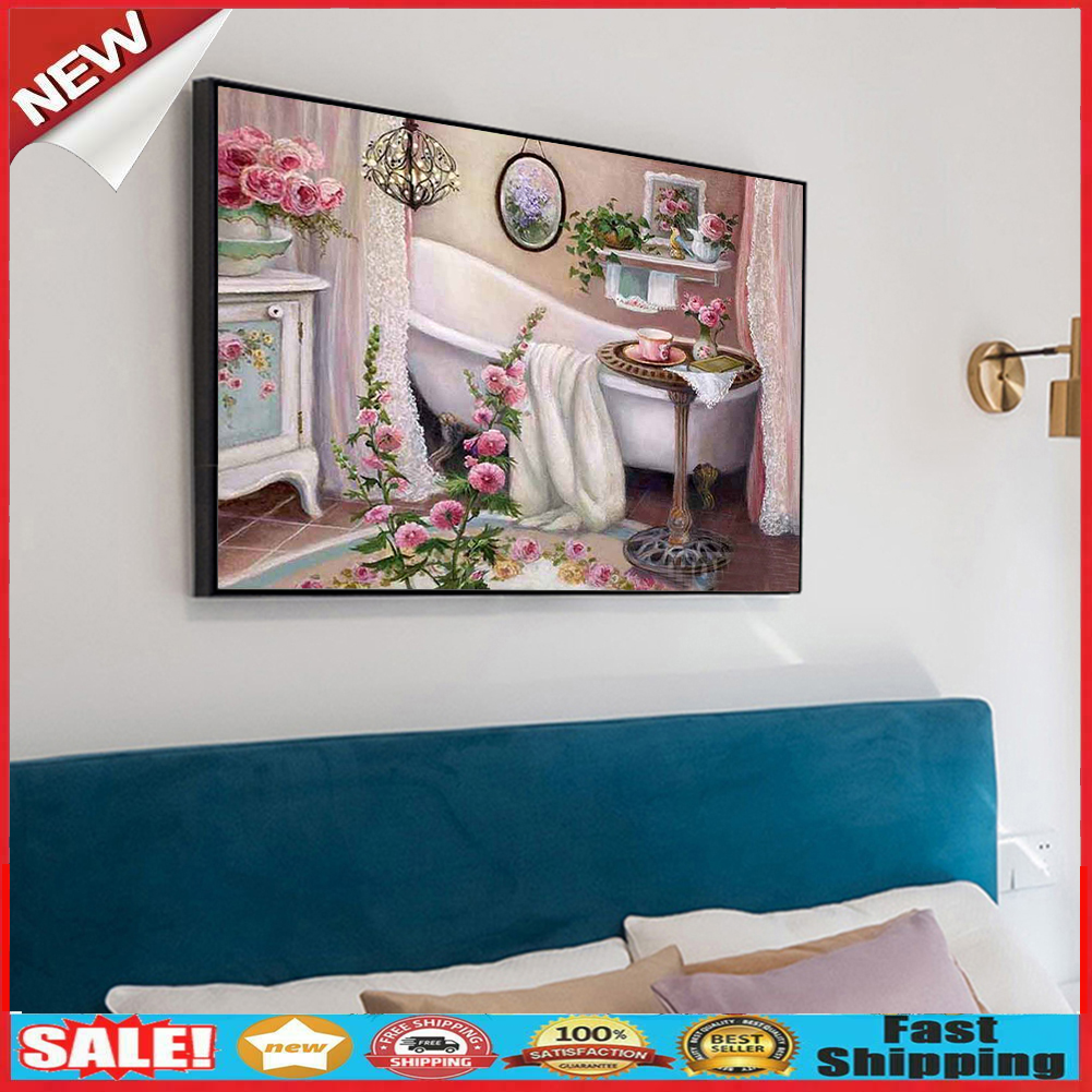5D Diamond Painting Bathroom Cross Stitch Embroidery Pictures Mosaic Kits @