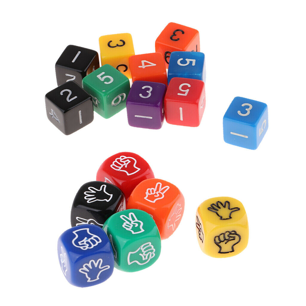 16Pcs Six Side Dices D6 Stone Paper Scissors Dice for Kids Math Teaching
