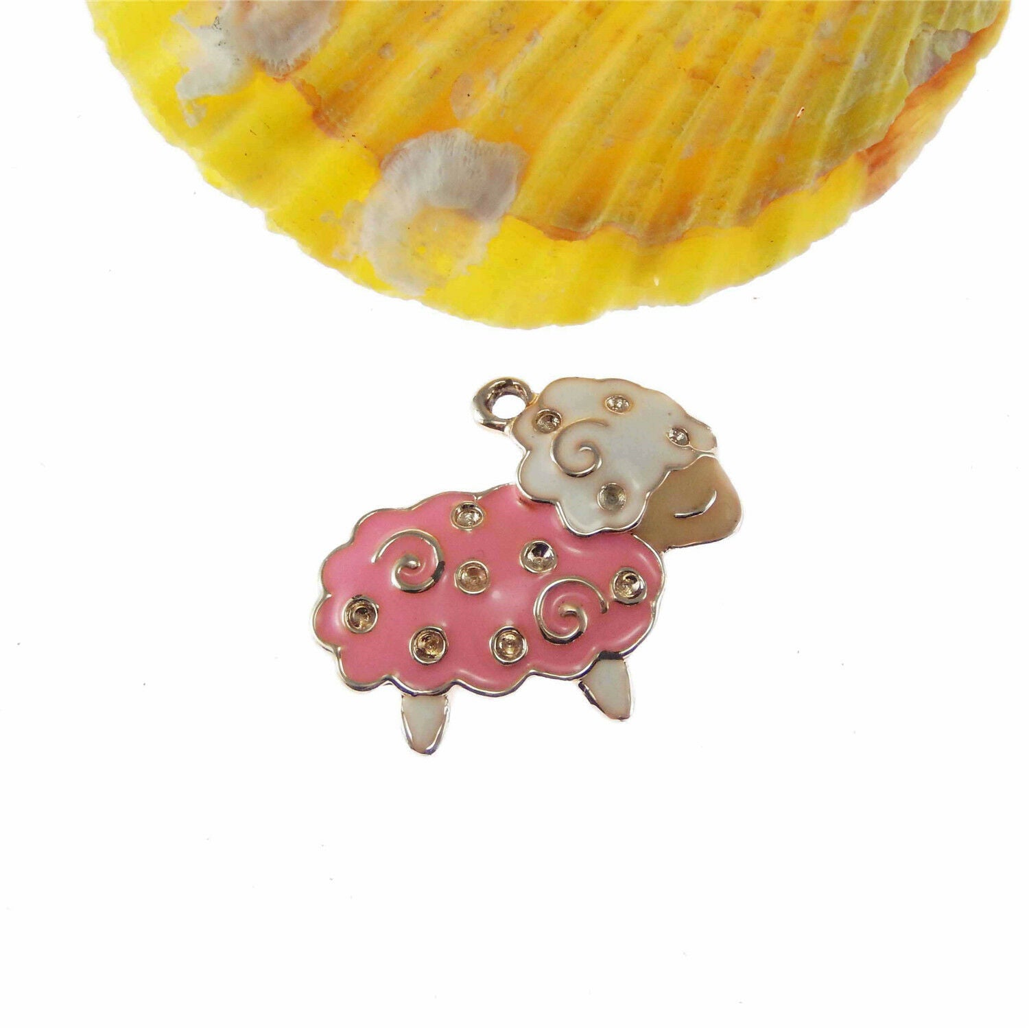 10 Pink Sheep Bracelet Charm Enamel Alloy Animal Pendant Jewelry Making 12x15mm