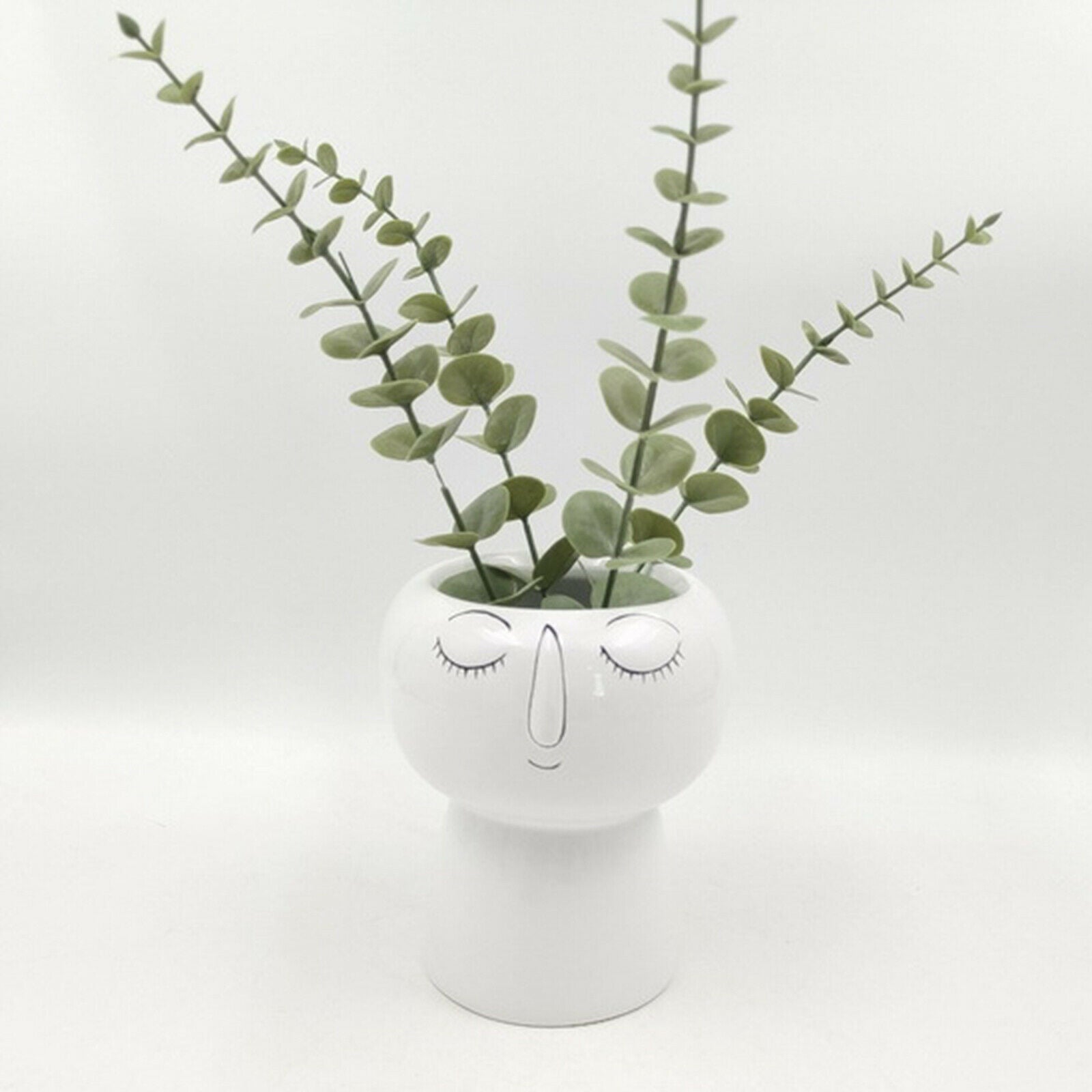 Human Face Head Ceramics Flower Pot Dried Flowers Bouquet Vase Ornament