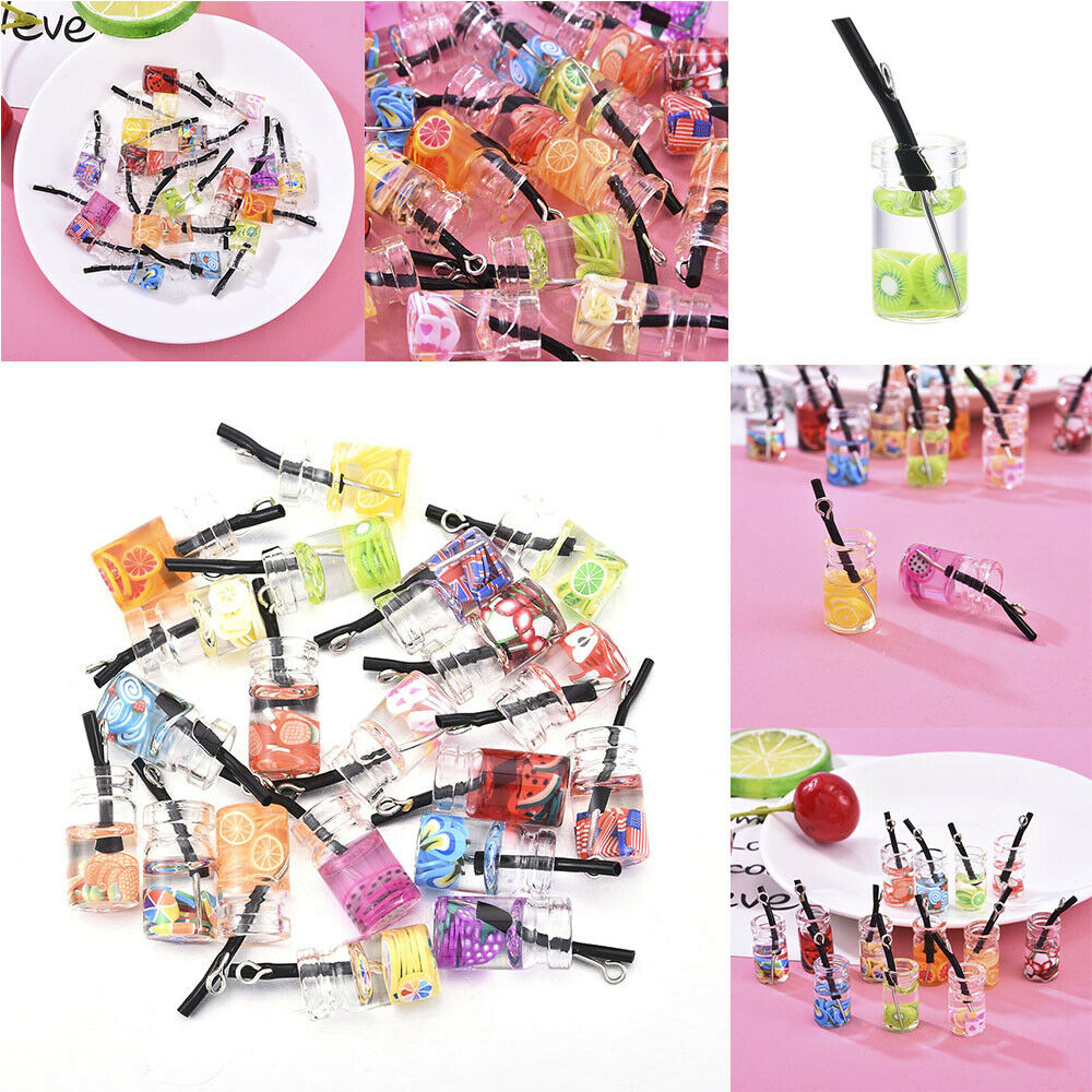 20x Colorful Fruit Juice Glass Bottle Pendant DIY Bracelet Necklace Jewelry Gift
