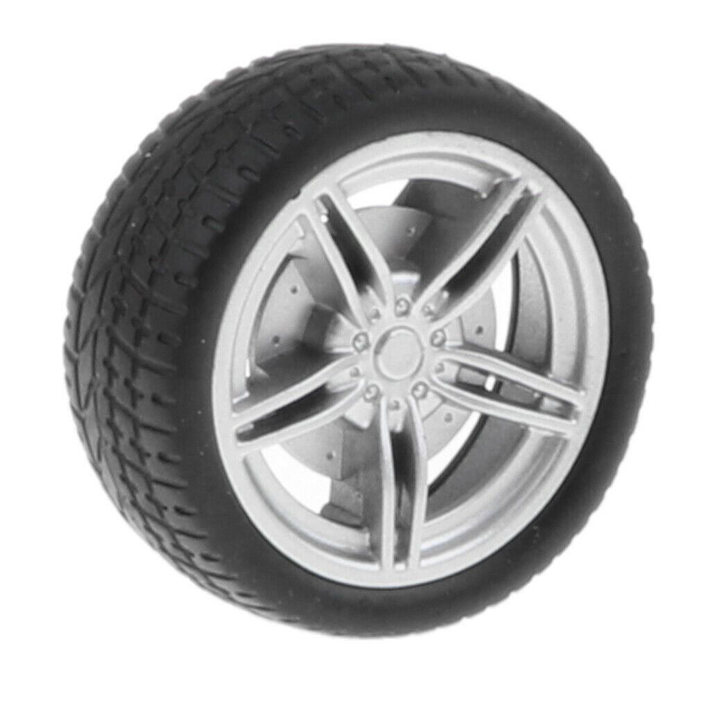 40mm 5-Spoke Plastic Wheel Rims with Soft Rubber Tires for RC Car, Pack of 4