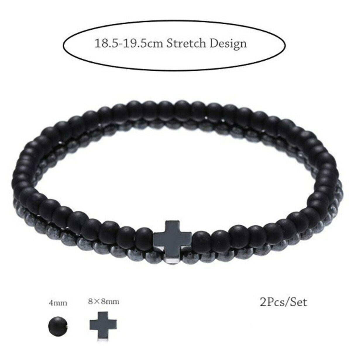 2pcs Cross Cooper Bead Bracelet Men Matte Lava Volcanic Stone Charm Jewelry