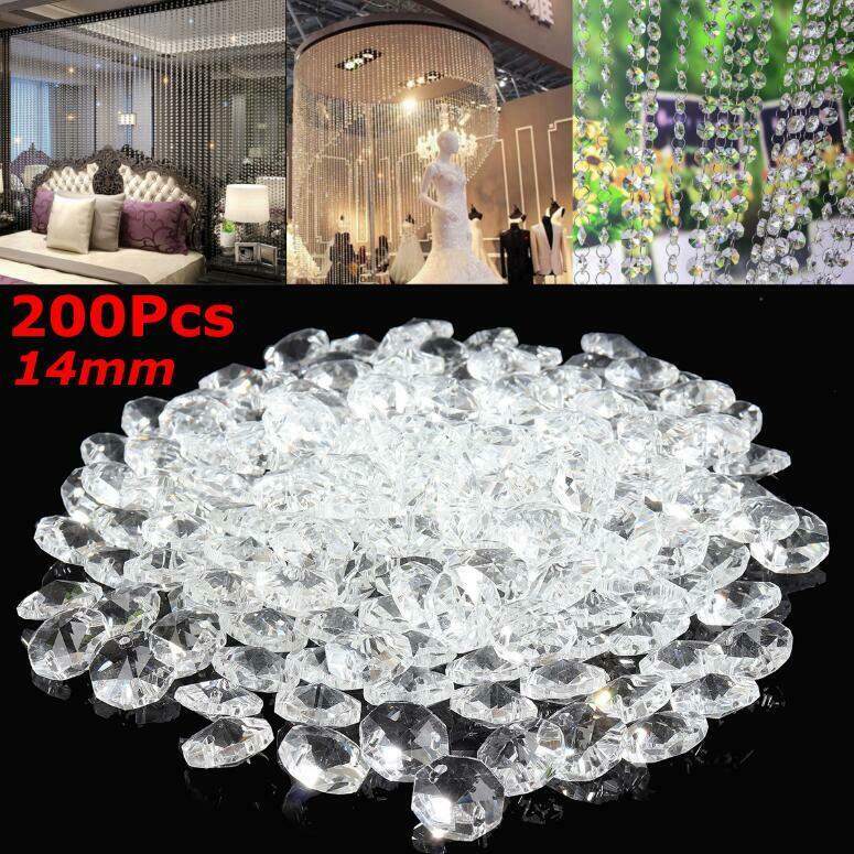 200PCS Clear Crystal Glass Chandelier Part Prisms Octagonal Beads Decor 14MM