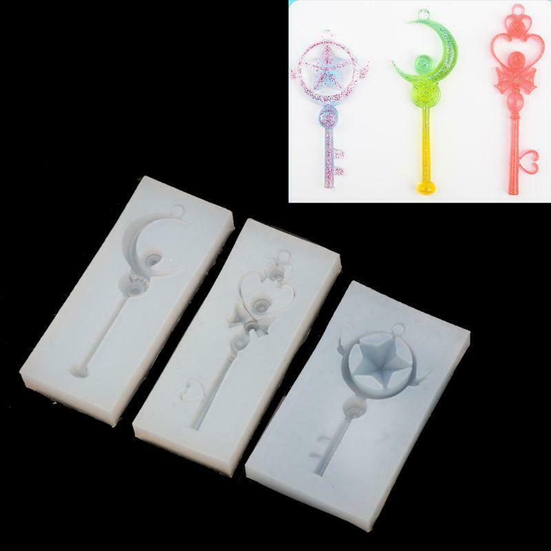 3Pcs Magic Wand Silicone Mold Key Star Moon Heart Shape Stick Mould Jewelry DIY