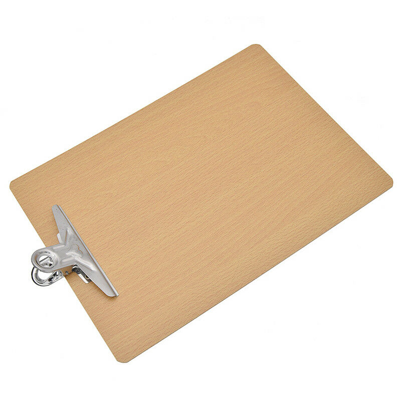 A4 File Hard Wooden Writng Board Metal Paper Clip Work School Office Supplies