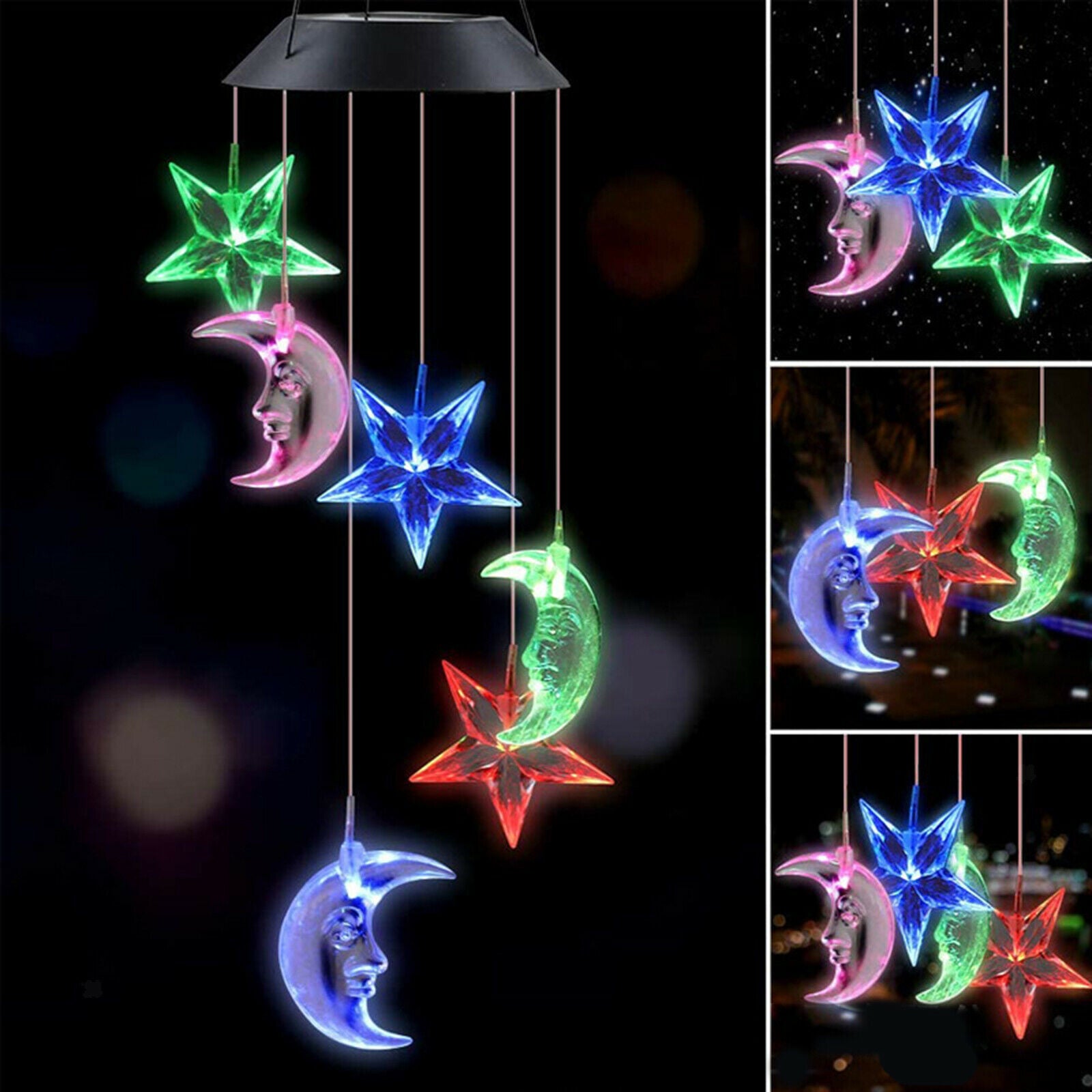 LED Moon & Star Solar Wind Chimes Light Memorial for Garden Patio Party Home
