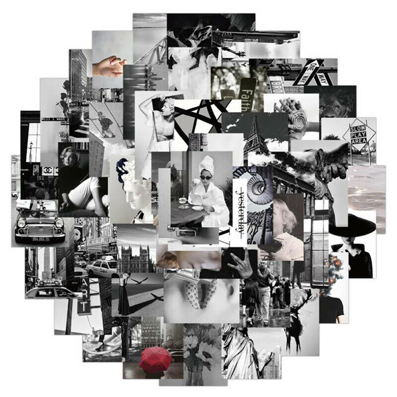 50Pc Black White Style Declining City Stickers Luggage Guitar Graffiti St.l8