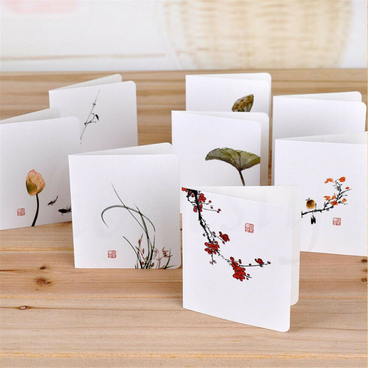 4pcs Chinese Style Flower Greeting Cards With Paper Envelope Holiday Card Random