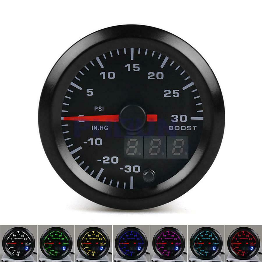 2"/52mm 7Color LED Digital Pointer Display Turbo Boost Gauge 0-30PSI For 12V Car