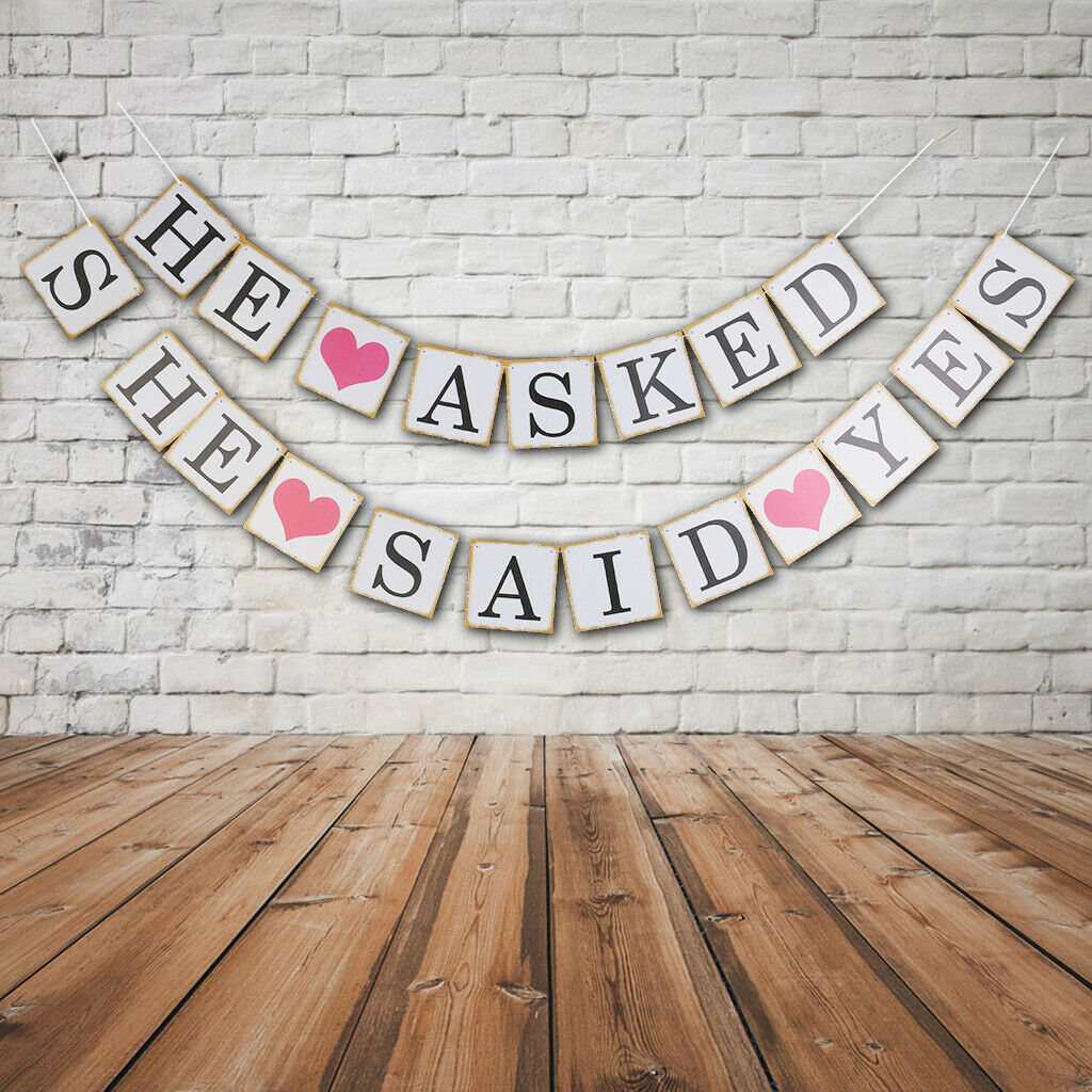 He Asked What She Said Yes. Wedding Pennants.