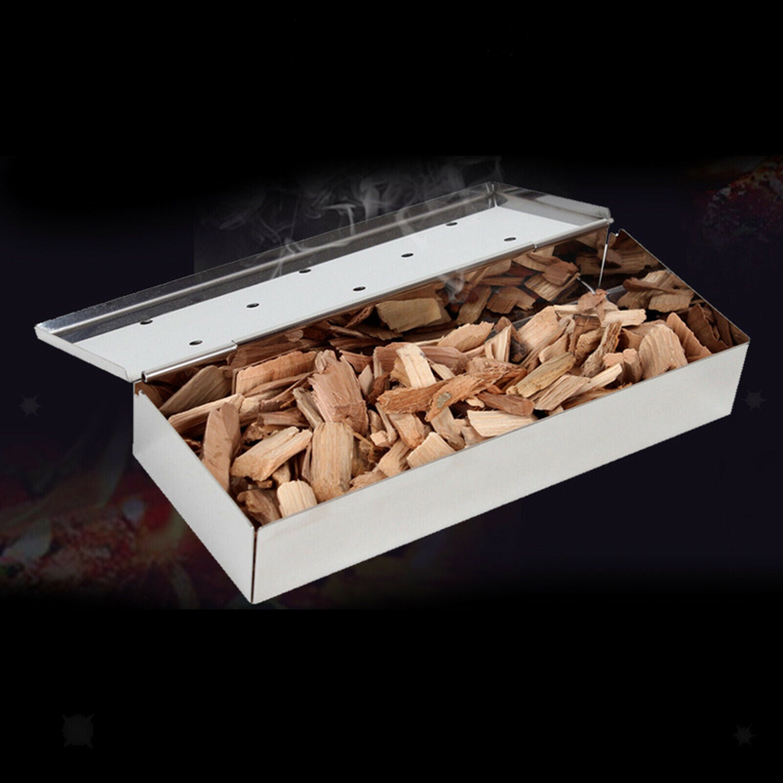 Large Capacity Thicken Smoker Box Charcoal Gas Grill Meat Grilling Tool