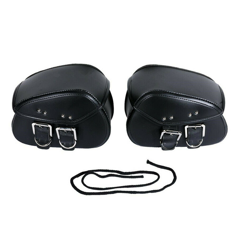 Mini Motorcycle PU Leather Side Saddle Luggage Bags Black metal buckle Pair