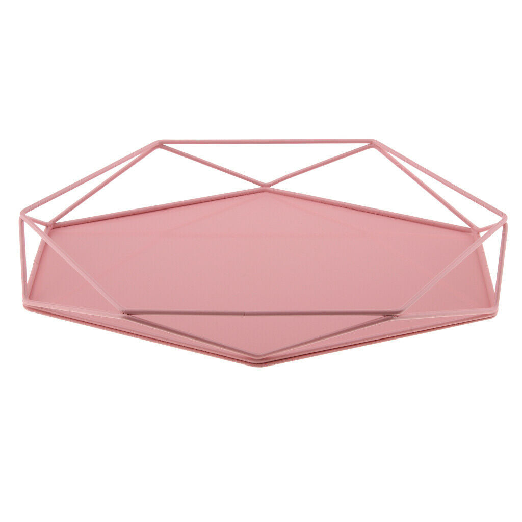 Geometric Jewelry Plate Tray for Jewelry Cake Fruit Dessert Dish Pink