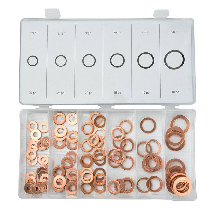 110Pcs 6 Size Car Engine Oil Drain Flat Gaskets Copper Washer Bolt Seal Ring Kit