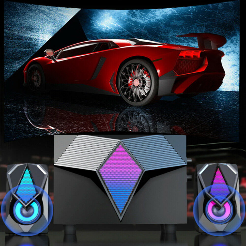 X2 Computer Speaker LED Subwoofer RGB Light USB Wired Home Theater System