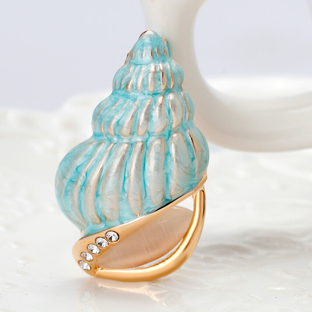 Crystal Blue Conch Brooch Pin Enamel Color Brooch Nautical Wedding Gift