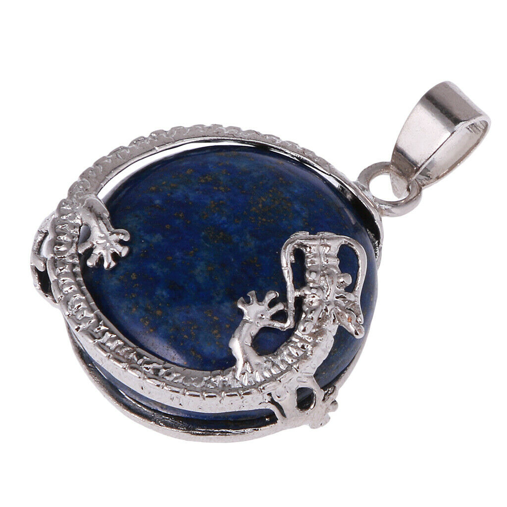 30mm Dragon Inset Gem Pendant DIY Necklace Jewelry  Cyan Tapis Lazuli