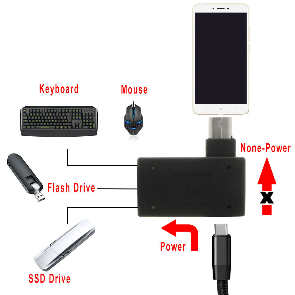 2 Pcs 90 degree Angle Micro USB2.0 OTG Host Adapter with USB Power