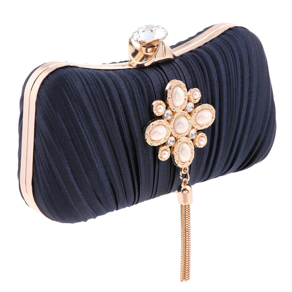Womens Crystal Diamante Clutch Bag Evening Bridal Bag Wedding Prom Handbag black