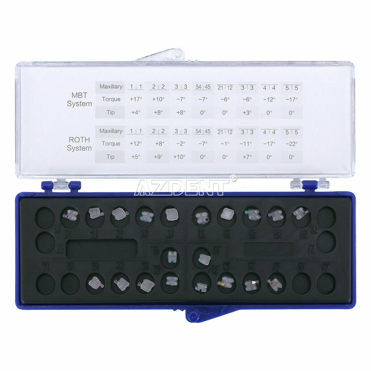 5Packs AZDENT Dental Ceramic Orthodontic Bracket 5*5 Roth 0.22 Braces Hooks 345