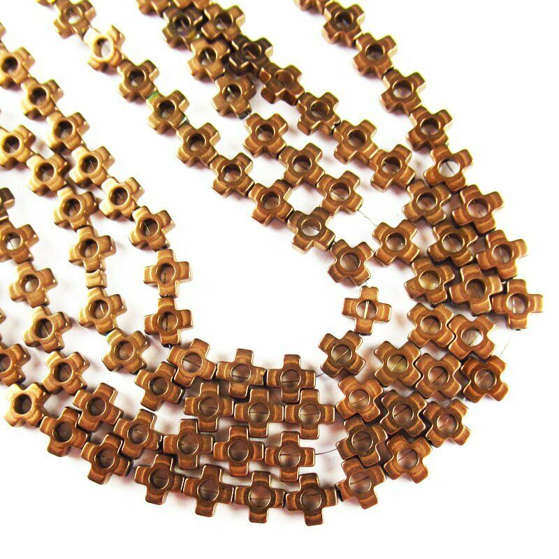 6x6x2mm Carved Coffee Hematite Cross Pendant Loose Bead 15.5 inch 10g A-463TS