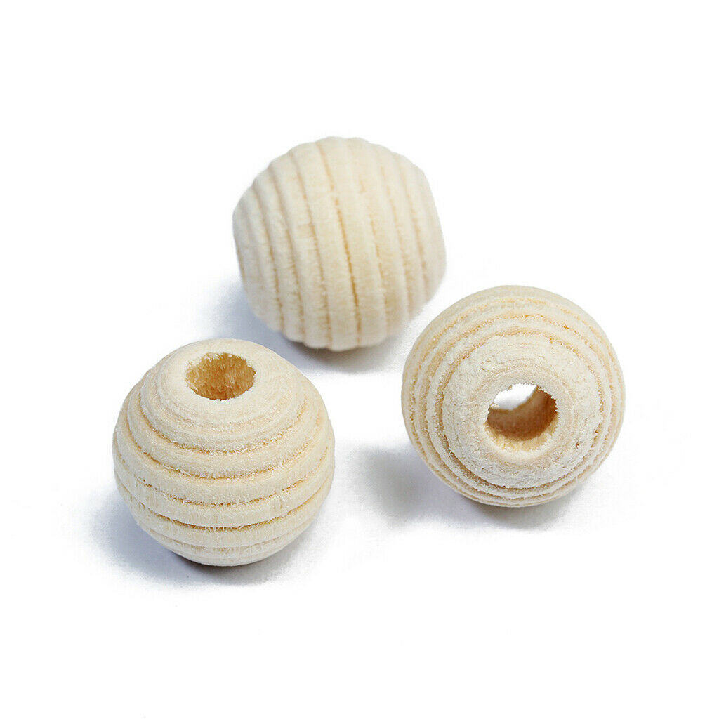 50 Pieces of Striped Untreated Wood Natural Round Wooden Beads 12mm