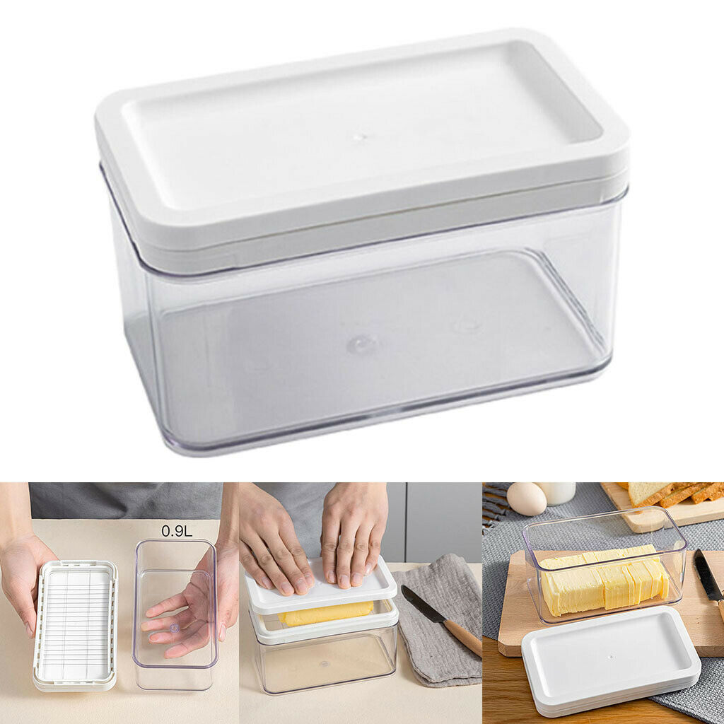 Rectangle Butter Dish with Lid Butter Slicer Cheese Fresh Box Three Grids
