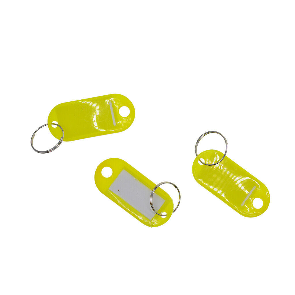 50x Plastic Key Tags Ring ID Luggage Label Name Car Keyring Yellow
