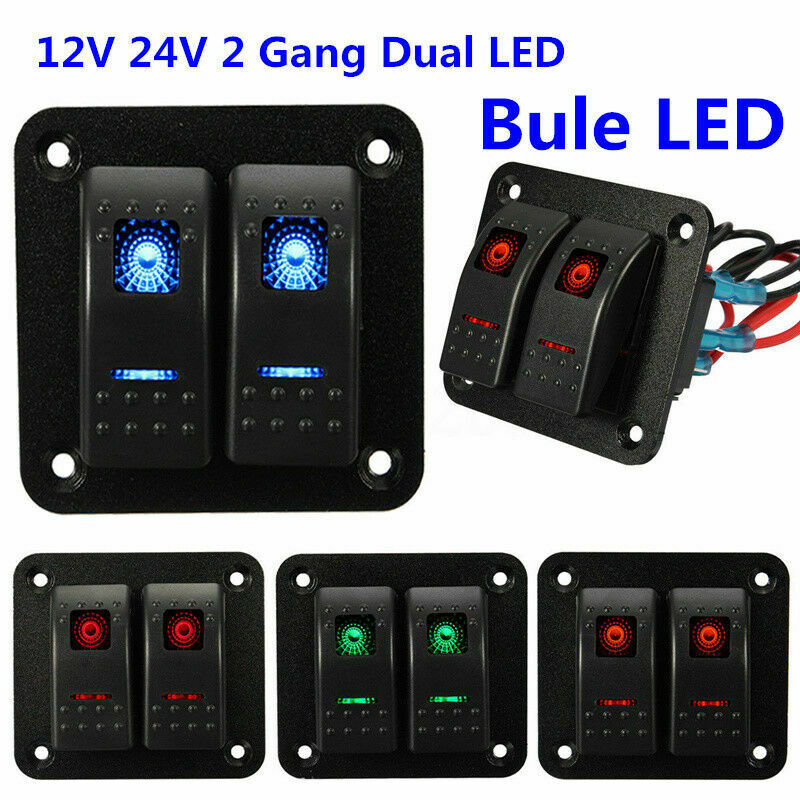 12/24V 2 Gang Dual LEDs Car Caravan Marine Boat Rv Rocker Switch Panel Universal