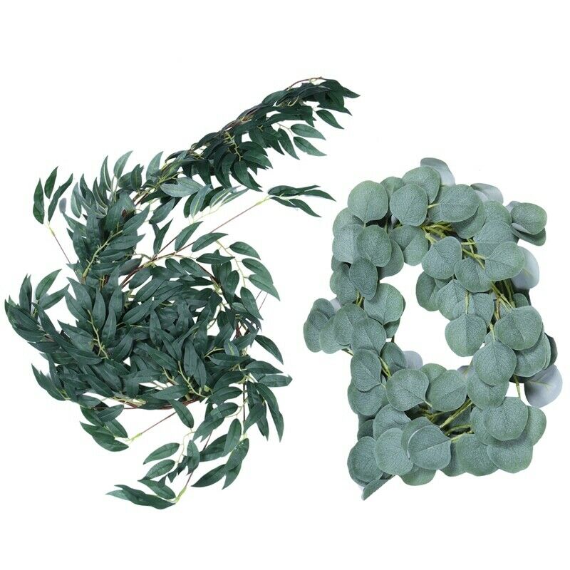 6.5-Foot Artificial Eucalyptus Garland and 6-Foot Willow Vine Branches Leaf GaE3