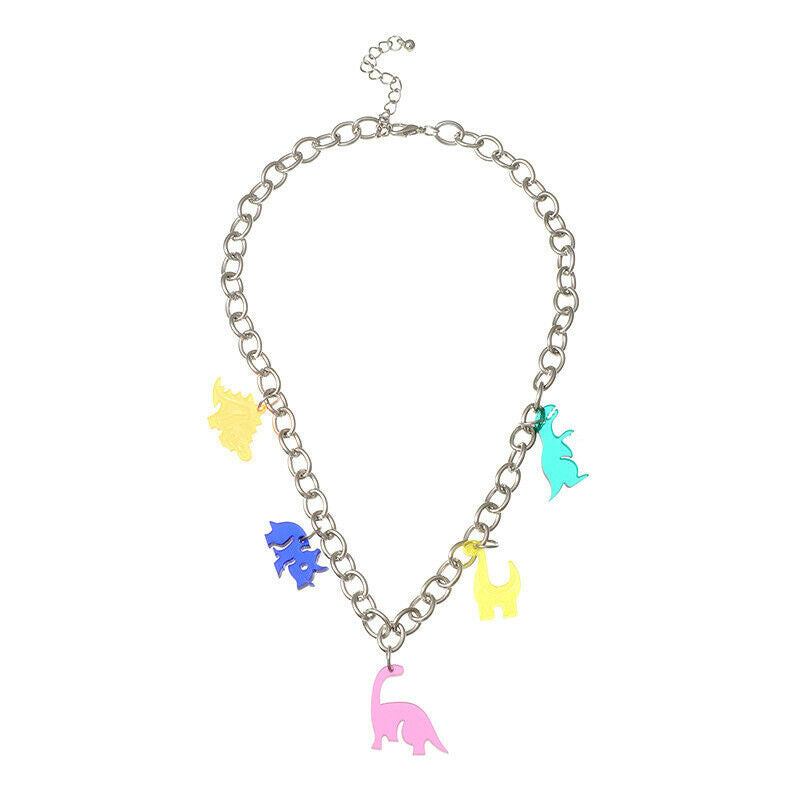 Fashion Acrylic Dinosaur Pendant Necklace Twist Chain Punk Choker Jewelry.l8