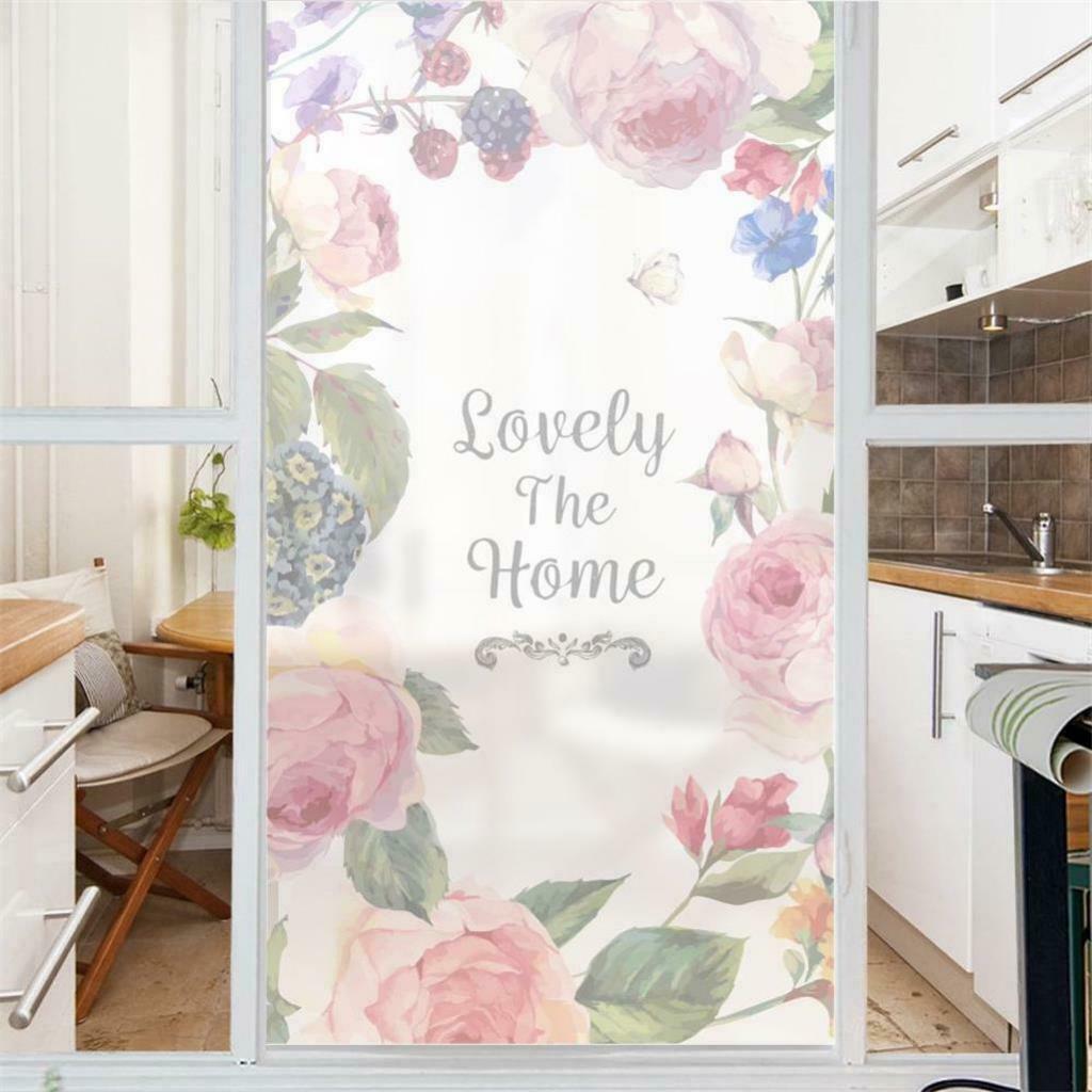 Privacy Frosted Window Film PVC Non Adhesive Window Clings Decor Flower