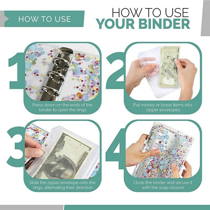 A6 Binder and 12 Transparent Envelopes, Budget Binder with Cash Envelope forY5N1