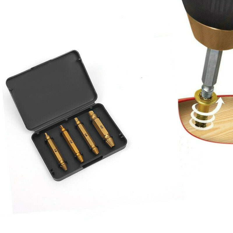 4 PCS Broken Bolt Damage Screw Remover Extractor Drill Bits Stud Reverse Set