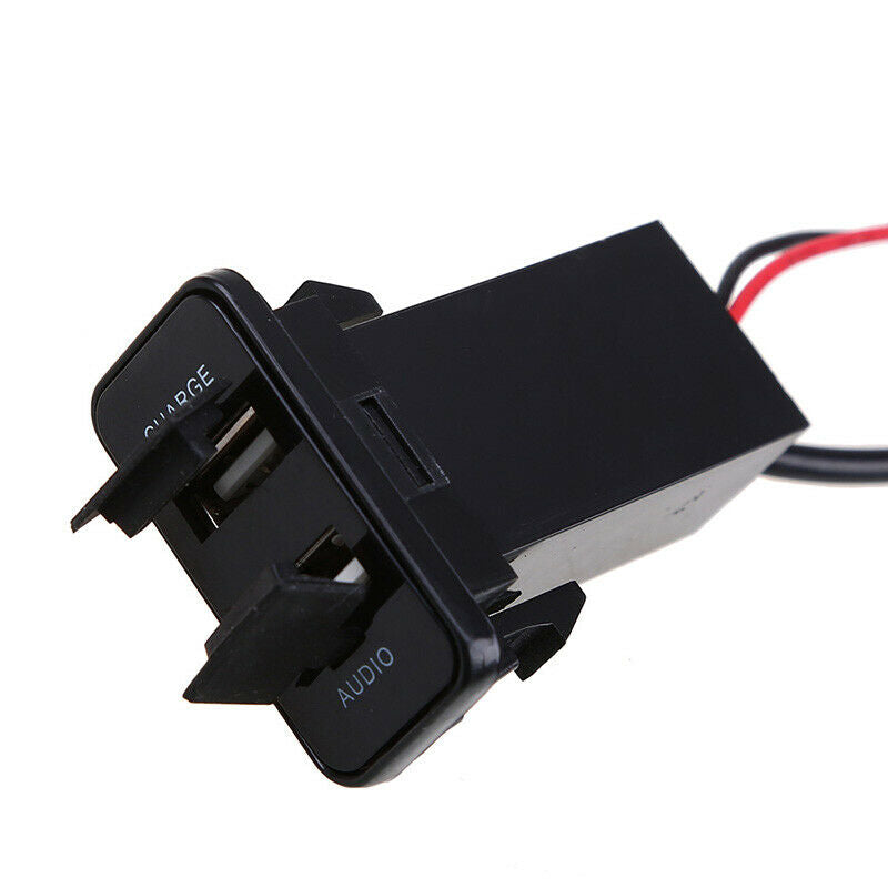 1x Car Dual USB Socket Charger+Audio Port LED Indicator Adapter Black For SUZUKI